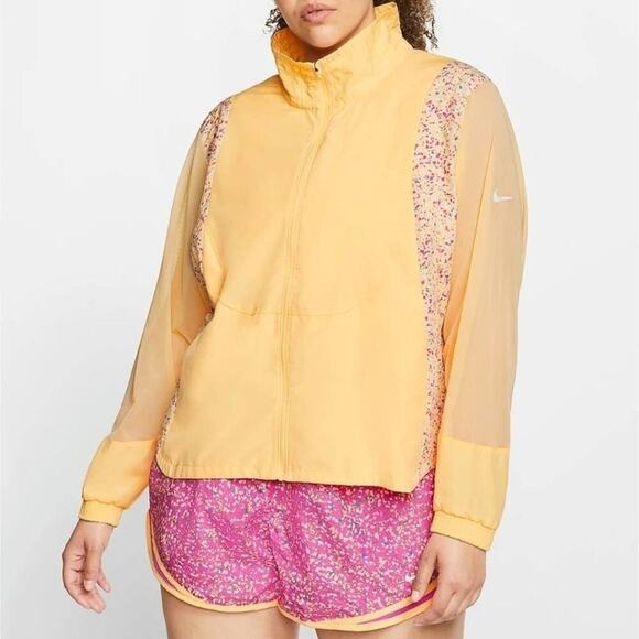 Nike Icon yellow floral Women's Running Jacket Plus Size 1X - Picture 1 of 14
